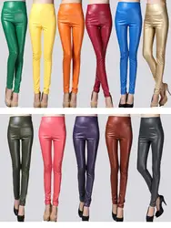 25 цветов Утепленные зимние для женщин Высокая талия штаны из искусственной кожи стрейч тонкий эластичный флис узкие брюки