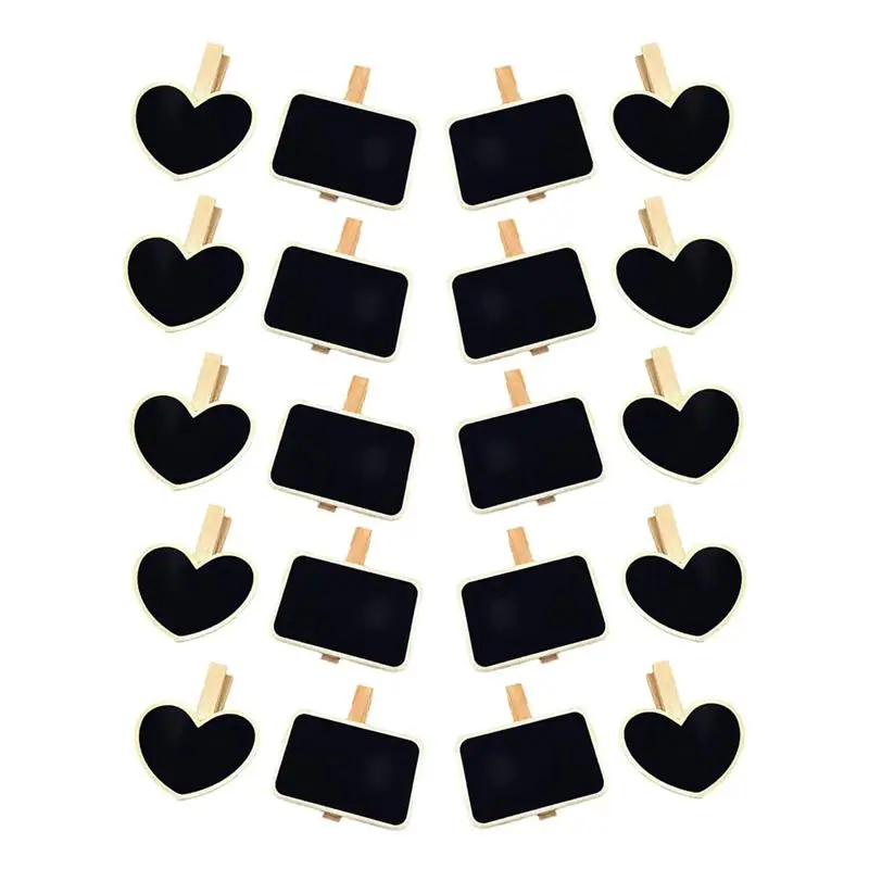

20pcs Creative Mini Heart Shape Blackboard Wooden Chalkboards Message Board With Clip For Wedding Party Celebration Decorations