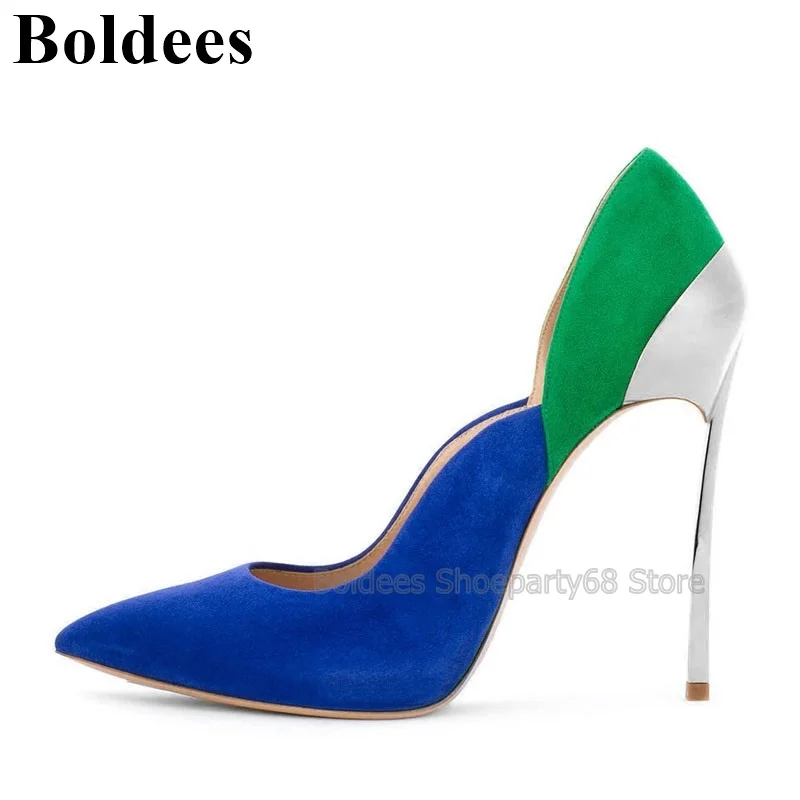 blue and green high heels