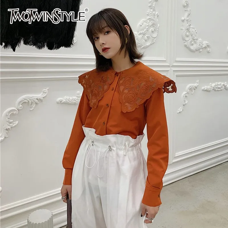 Женская блузка TWOTWINSTYLE Весенняя винтажная с круглым вырезом длинным рукавом и