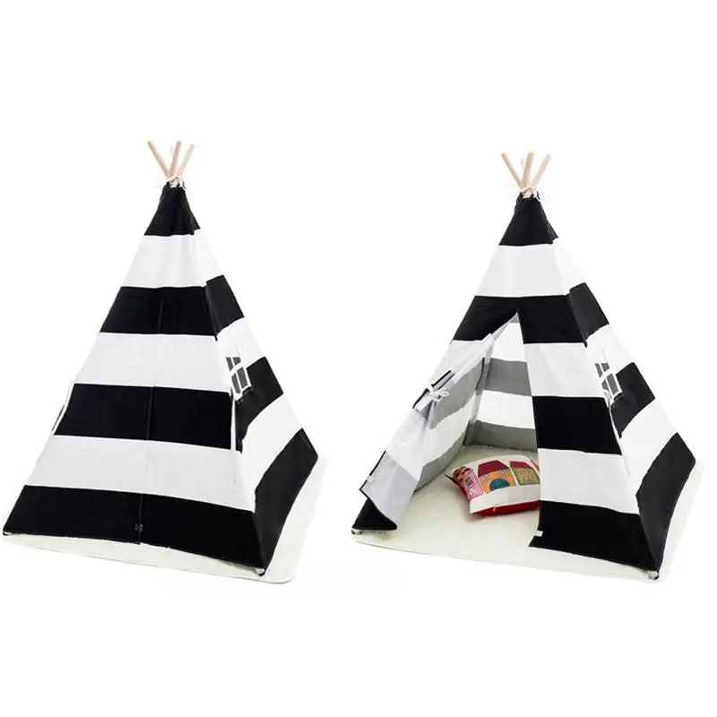 

Stripe Canvas Kid Teepee Portable Folding Outdoor Castle Tent Indian Triangle Tent Children Home Game Toy Tent