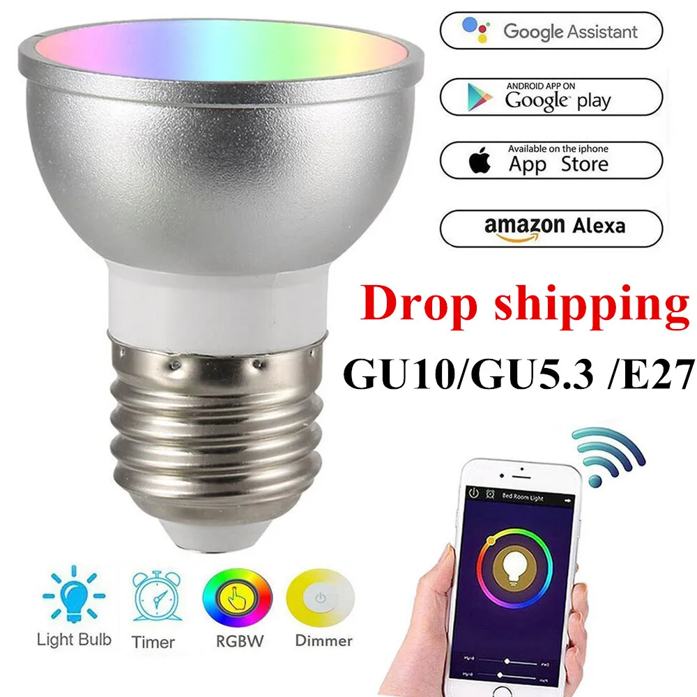 

2019 New 5/6W Led WiFi Smart Light Bulb RGB Dimmable Light Bulb Compatible with Alexa and Google Home Assistant GU10/E27/GU5.3