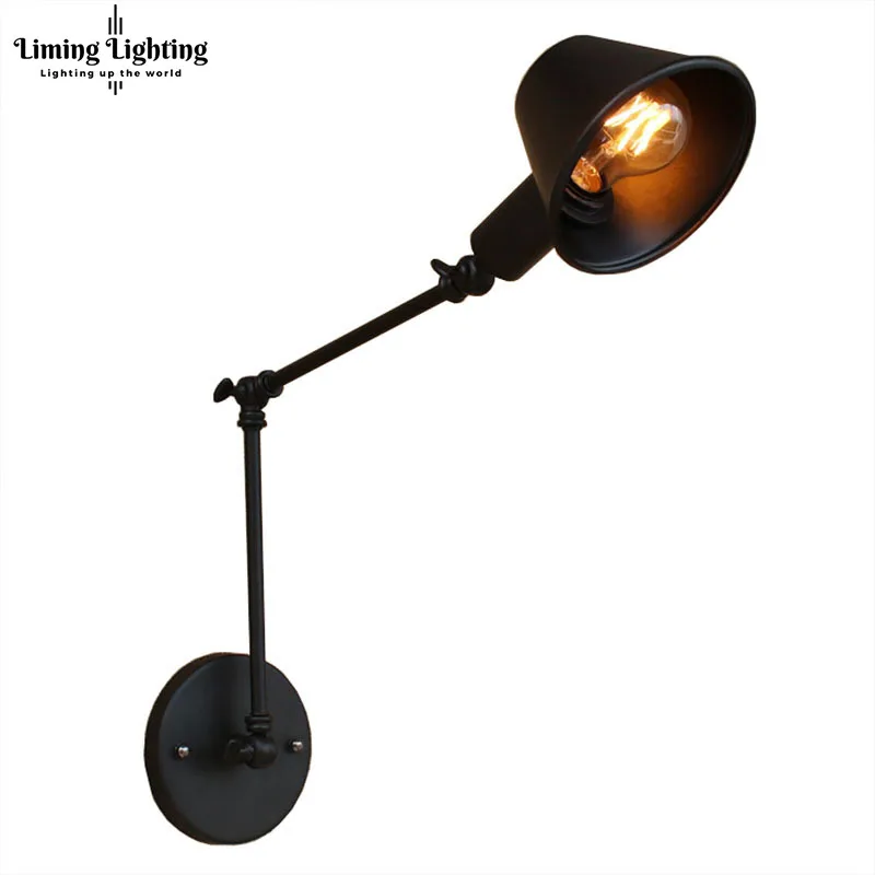 Ретро промышленный настенный светильник, регулируемая длинная рука, винтажный Железный настенный светильник, античный черный настенный светильник с 40 Вт лампочкой Эдисона для спальни
