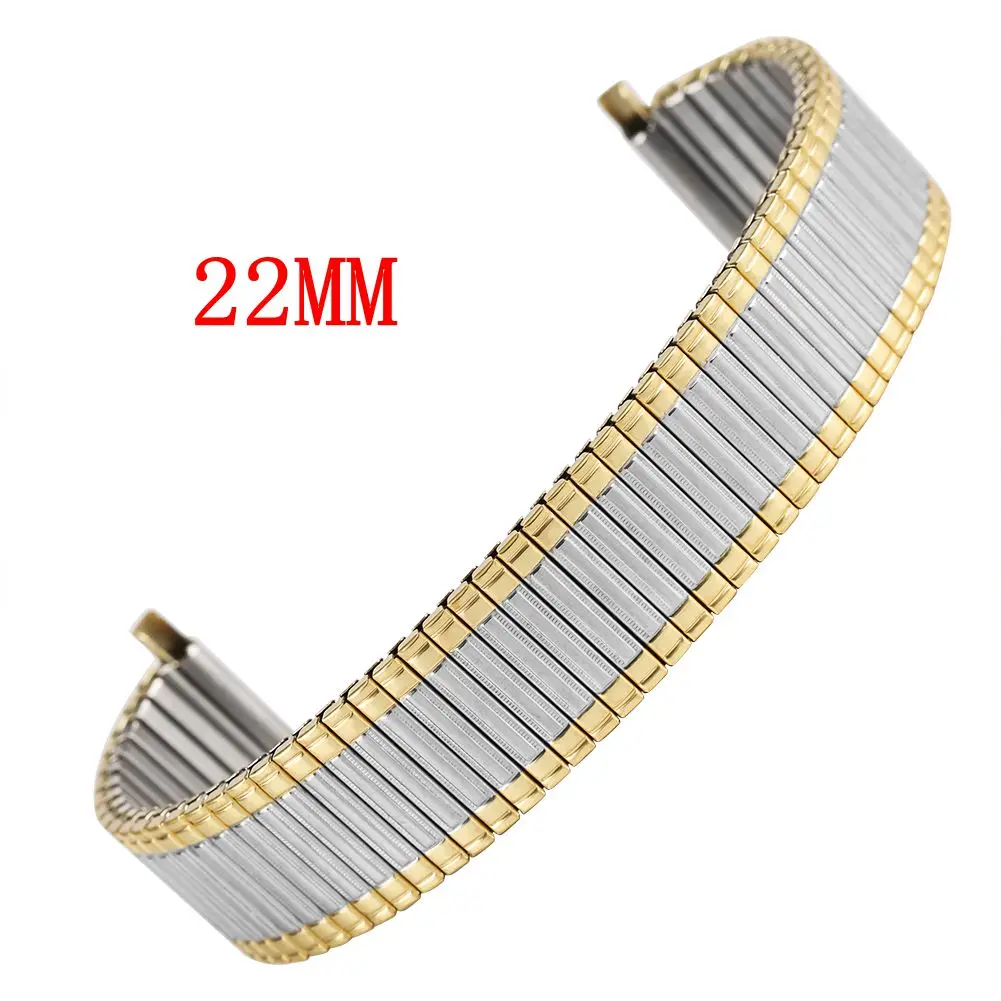 

22MM Unisex Comfortable Stretch Watch Band Premium Solid Stainless Steel Watch Bracelet Straps for Women Gold-silver Band Strap