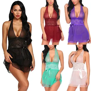 

2018 Women Sexy Hot New Teddy Lace V-Deep Lingerie Bodysuit Babydoll Sleepwear Dress Lace Flower Floral Sleep Wear