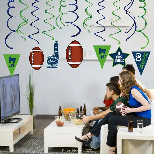 30pcs Set Go Seahawks Hanging Swirl Pvc Football Sports Theme