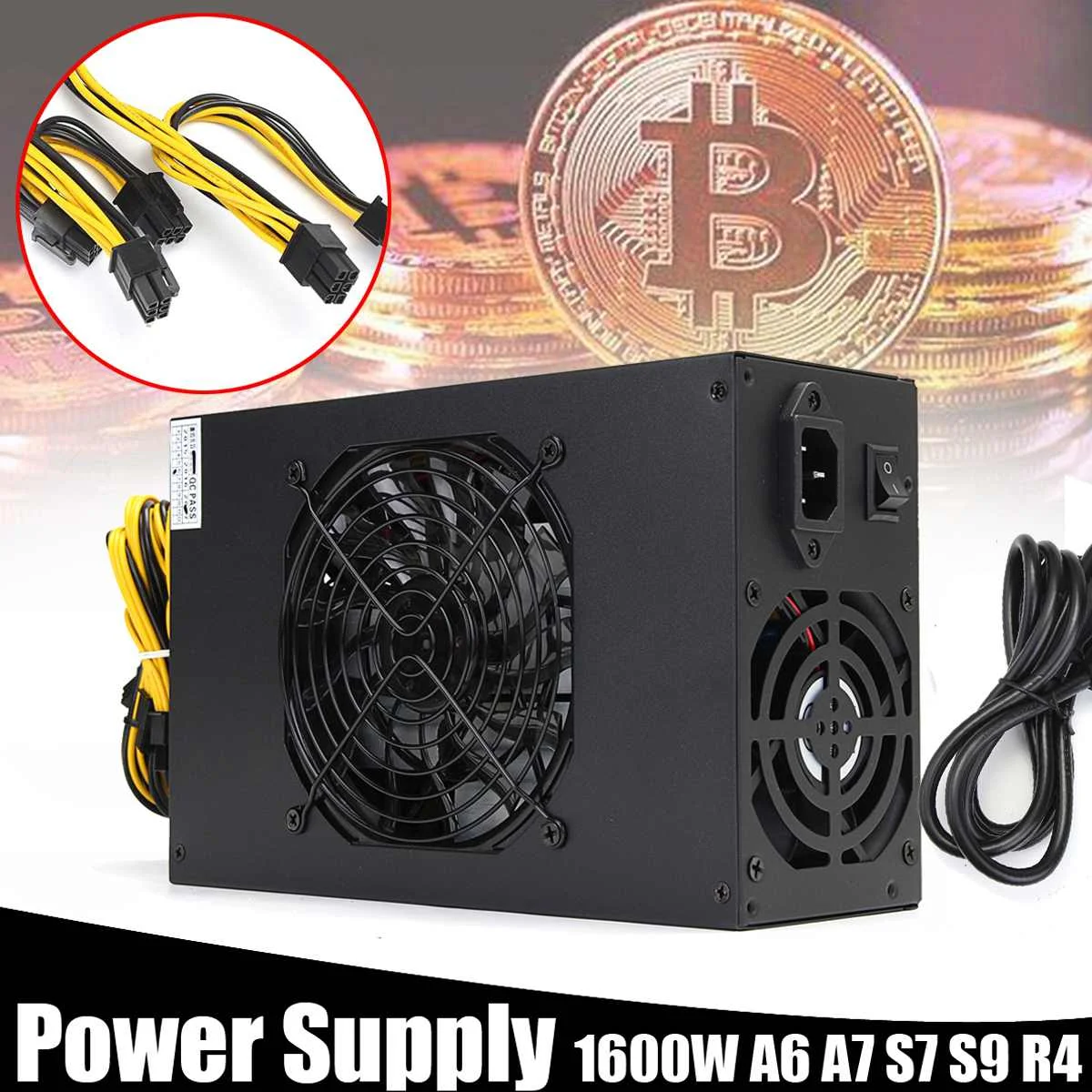 

1600W Power Supply BTB Power Supply Suitable For A6 A7 S7 S9 R4 Miner 10x6 Pin Support 6 Pieces Graphics Card