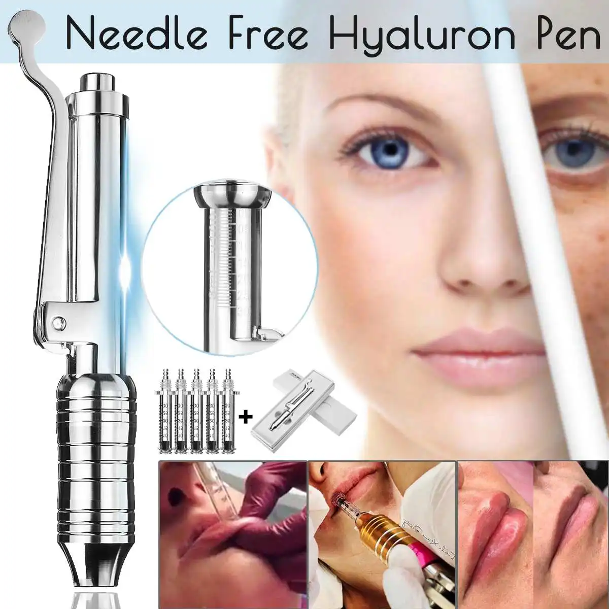 

SPZ Silver Plating Hyaluronic Pen Lips Enhancer Noninvasive Wrinkle Removal Water Syringe Injection Atomizer Pen Kit Micro Guns