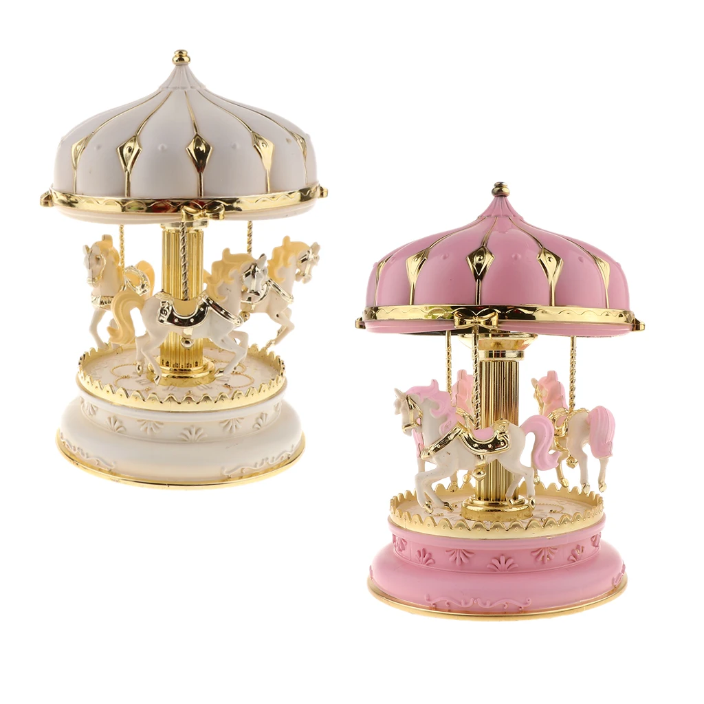 

2pcs Merry-Go-Round Carousel Music Box Toy Rotating Carousel Horse Clockwork Music Box Wedding Birthday Gifts Home Decor
