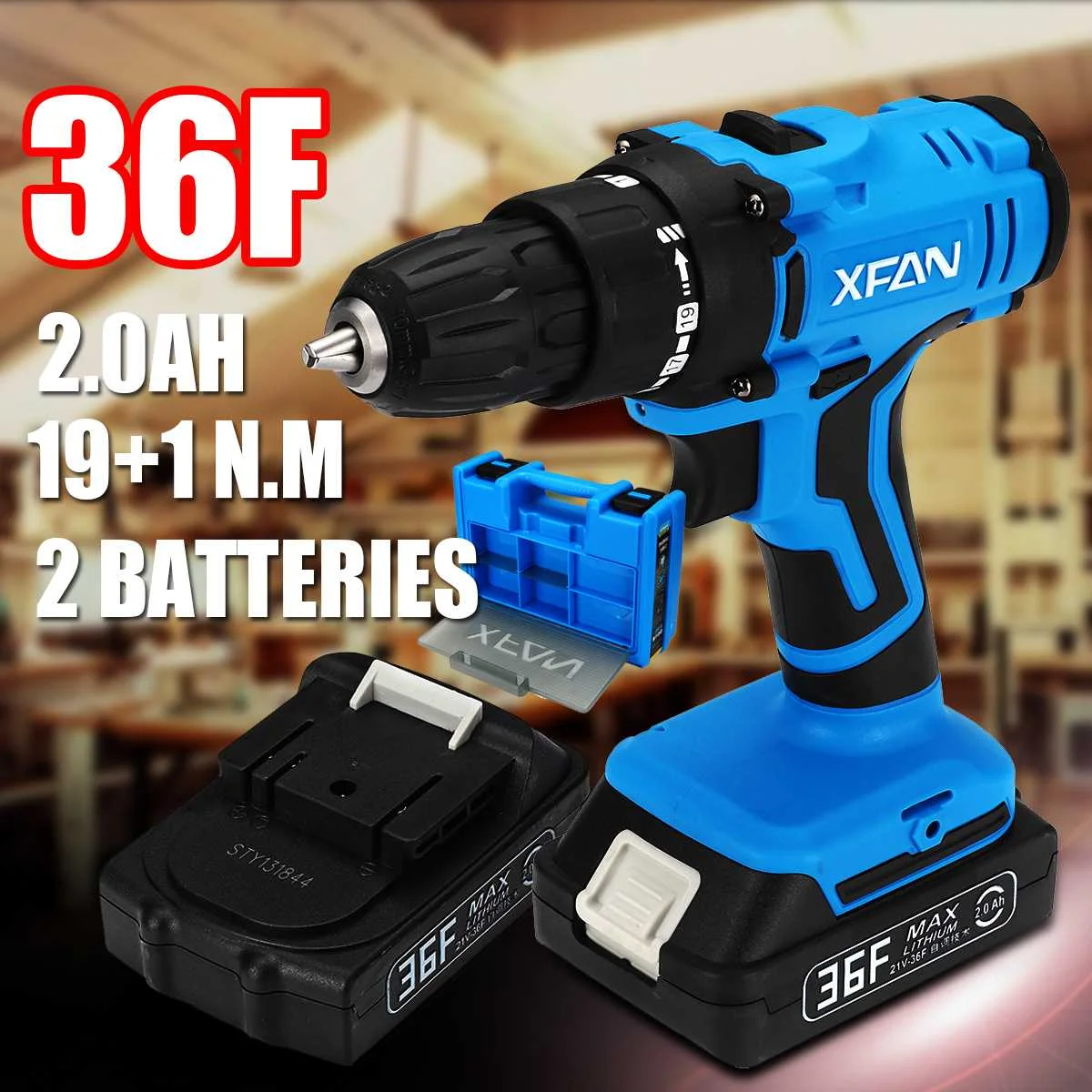 

36V Electric Drill Double Speed Rechargeable Lithium Battery *2 Mini Cordless Screwdriver Drive 3/8'' Household Power Hand Tool