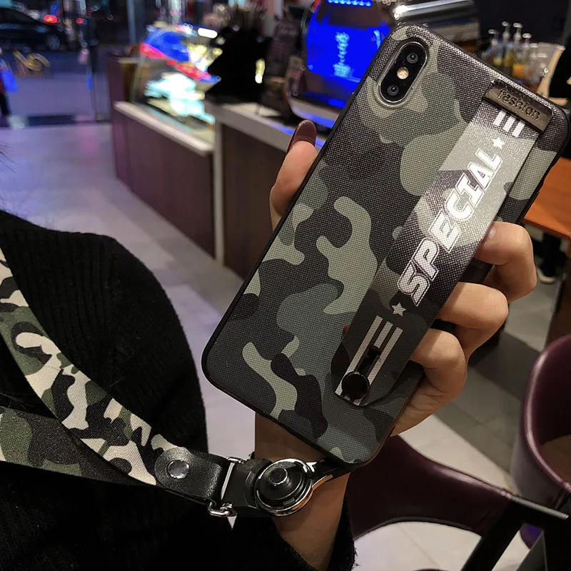 

Camouflage Phone Case For Huawei P20 Pro P10 Plus P20 Lite Wrist Strap Hard PC Cover For Huawei Nova 2 2S 3 3I 3E With Lanyard