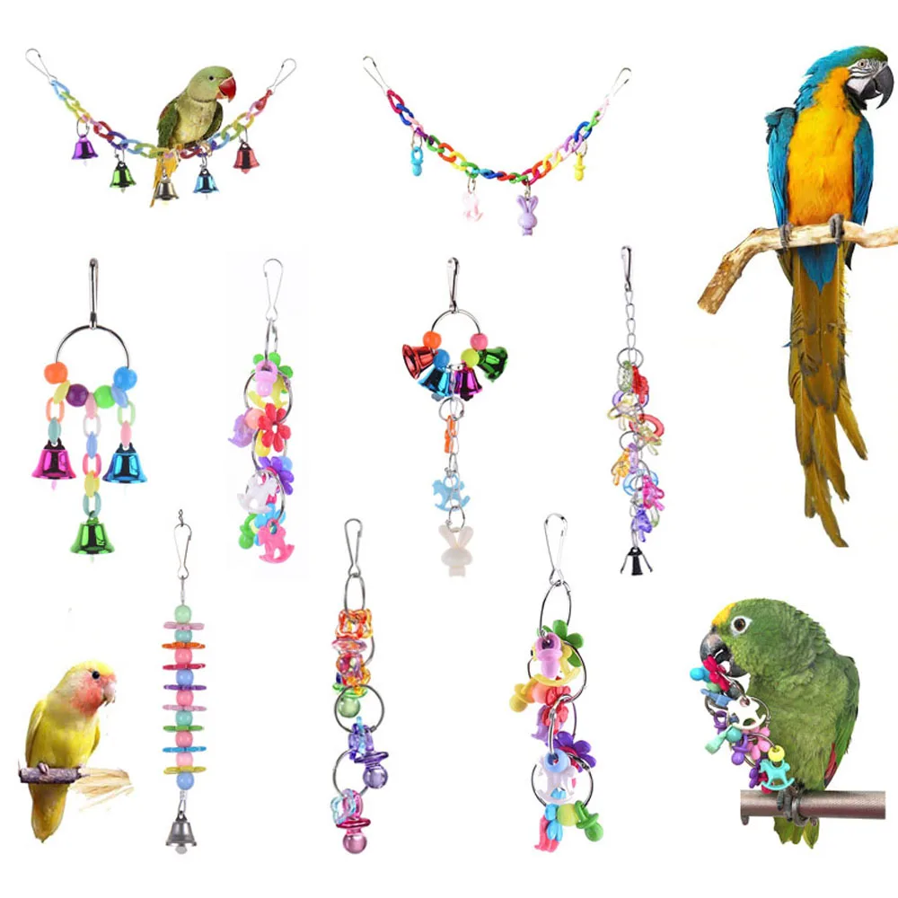 

8 Styles Parrot Toys Wood Birds Standing Chewing Rack Toys Bead Ball Heart Star Shape Parrot Toy Bird Toys Accessories Supplies