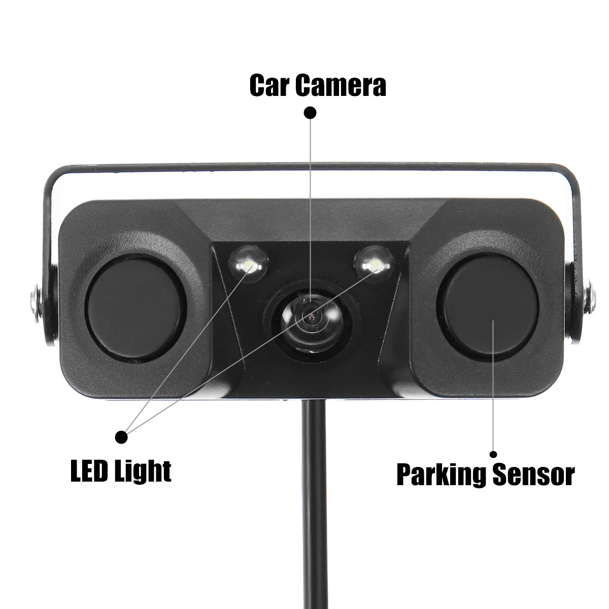 3 in 1 LED Angle of 170 Car Reversing Rearview Camera With Backup Radar Parking Sensor Waterproof Class IP67 Video Type NTSC/PAL