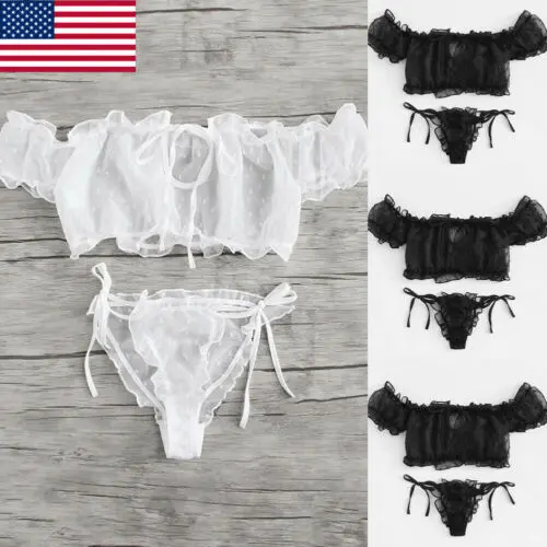 

Sexy 2Pcs Lingerie Set Women Lace Bra & G-string Bralette Set Lingerie Cross Bandage Hollow erotic
