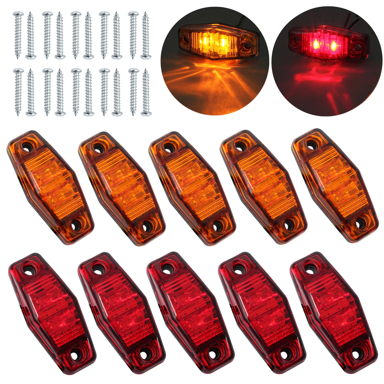 Autolet 10 шт. светодиодные, боковые, габаритные фонари, автомобильные Внешние фонари, автомобильные лампы для прицепа, грузовика, 5 шт. янтарные+ 5 шт. красный задний светильник