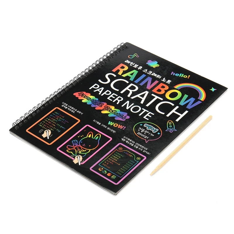 

L size Funny Scratch Children Painting Notebook DIY Drawing Toy Big Blow Painting Children Educational Toys With Wooden Pen