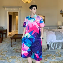 Мужской комбинезон, комбинезон на спине, Свободные Комбинезоны с коротким рукавом, повседневный модный дизайн, Короткие штаны с принтом размера плюс