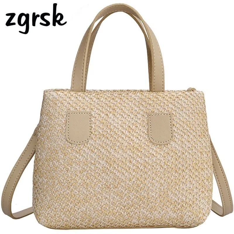 

Summer Beach Bag Small Straw Tote Bag Handmade Woven Women Bags Designer Travel Luxury Handbags Casual Solid Crossbody Bag
