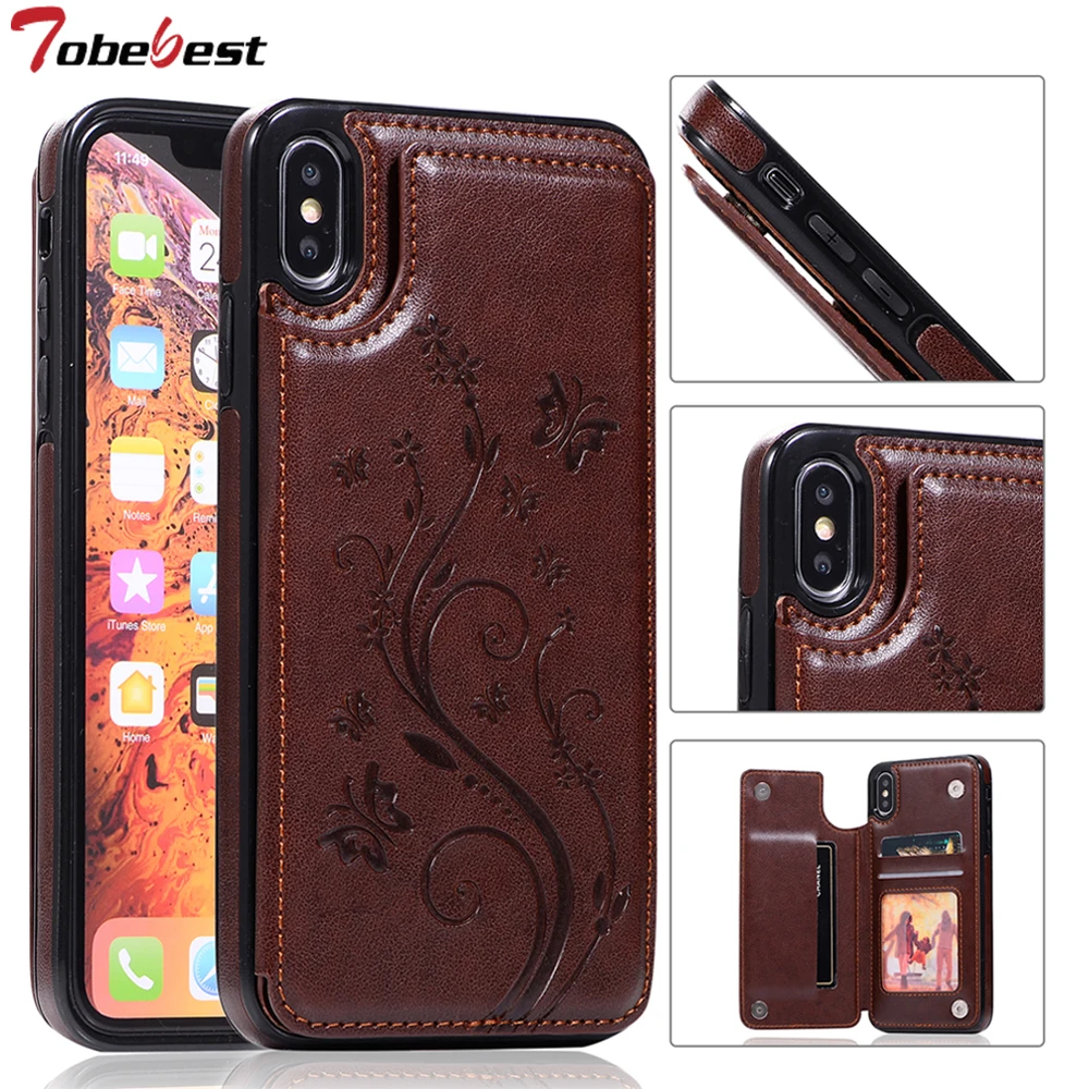 

Embossed Flower Premium PU Leather Case For iPhone X XS MAX XR 8 7 6 6S Plus 8Plus Wallet Phone Cases Cover with Card Holder