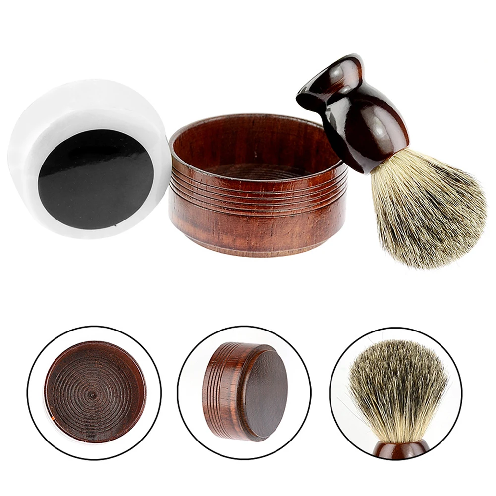 

3pcs Men Accessories Barbering Handmade Soap Shaving Brush Wet Salon Wooden Bowl Tool Shaving Tool Lightweight Soft Hair Set