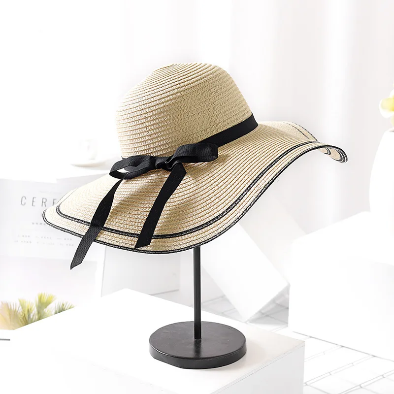 Sun Hat Summer Hats For Women Large Wide Brim Straw Bow Beach Hat ...