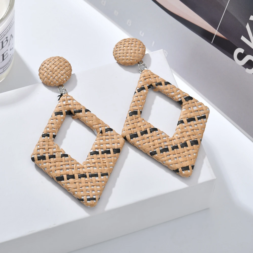 

GEREIT New Fashion Big Geometric Earrings 3 Color Woven Rectangle Drop Earrings For Women Party Statement Temperament Jewelry