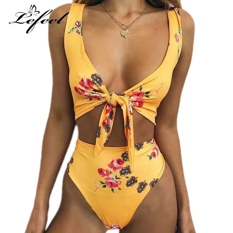 Lefeel High Waist Floral Bikini Sets Print Swimsuit Women Bandage Sexy Backless Female Beach Wear Swimwear Bathing Suit Biquini |