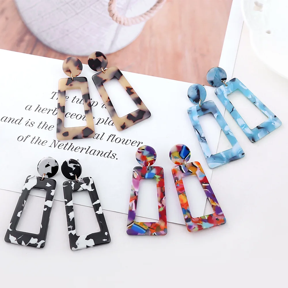 

New acetic acid plate Earrings Fashion exaggerated Earrings geometric rectangular multi-color Earrings across the border
