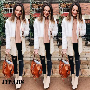 

US Women Long Sleeve Knitted Fluffy Cardigan Sweater Pocket Outwear Coat Jacket