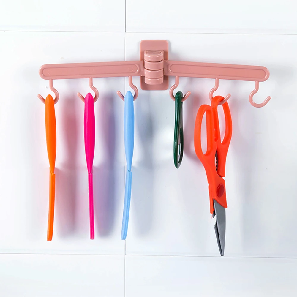 

180 Degree Rotate Kitchen Organizer Storage Rack Hooks Bathroom Multi-functional Strong Adhesive Hanger