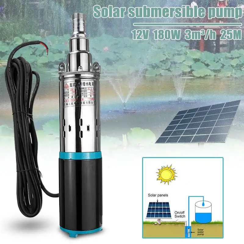 

New Solar Water Pump 12/24V 180W 3000L/h 25m Deep Well Pump DC Screw Submersible Pump Irrigation for Garden Home Agricultural