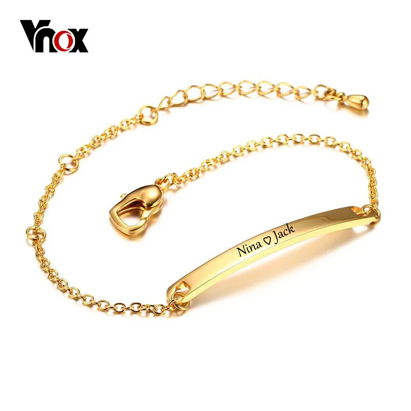 

Vnox Elegant Thin Bar Personalized Engrave Women Bracelets For Girl Bangle Stainless Steel Adjustable Length Female Jewelry