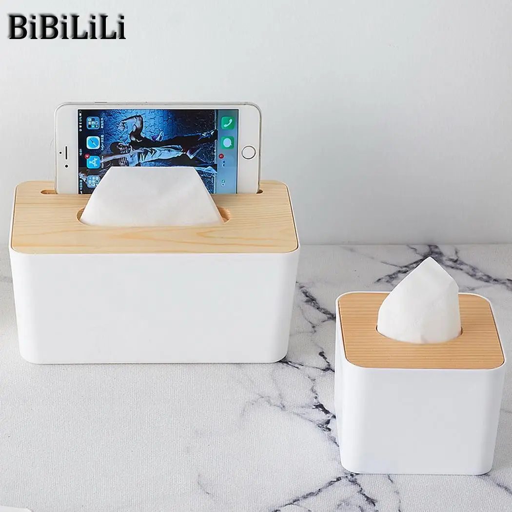 

Hot Sale Living Room Restaurant Wood Cover Plastic Square Tissue Box Restaurant Office Home Room etc Solid White