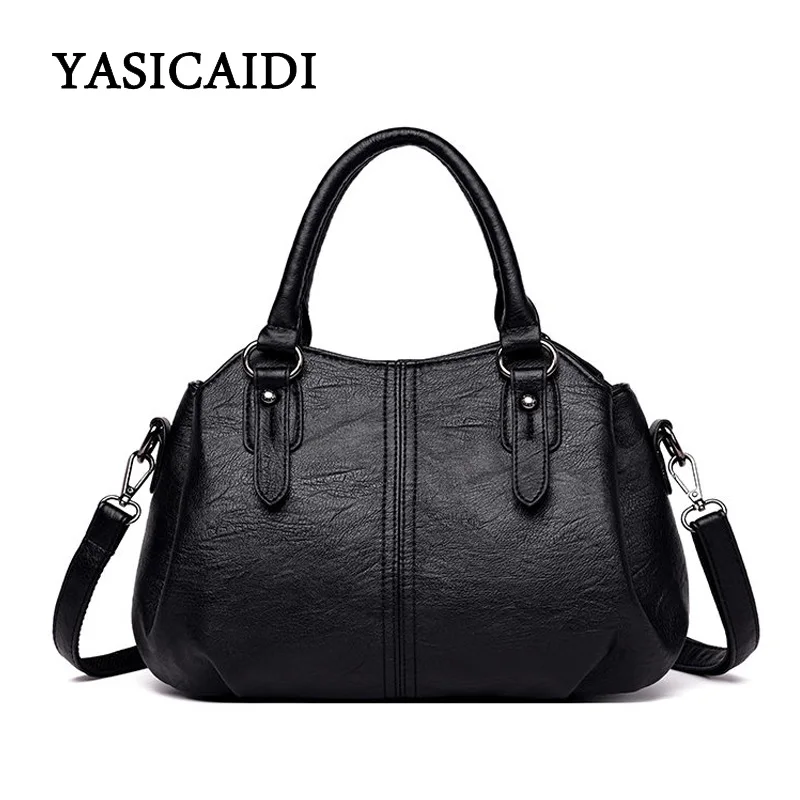 

YASICAIDI High Quality PU Leather Women Handbags Soft Leather Women Shoulder Bags Black Leather Women Tote Bags Sac A Main