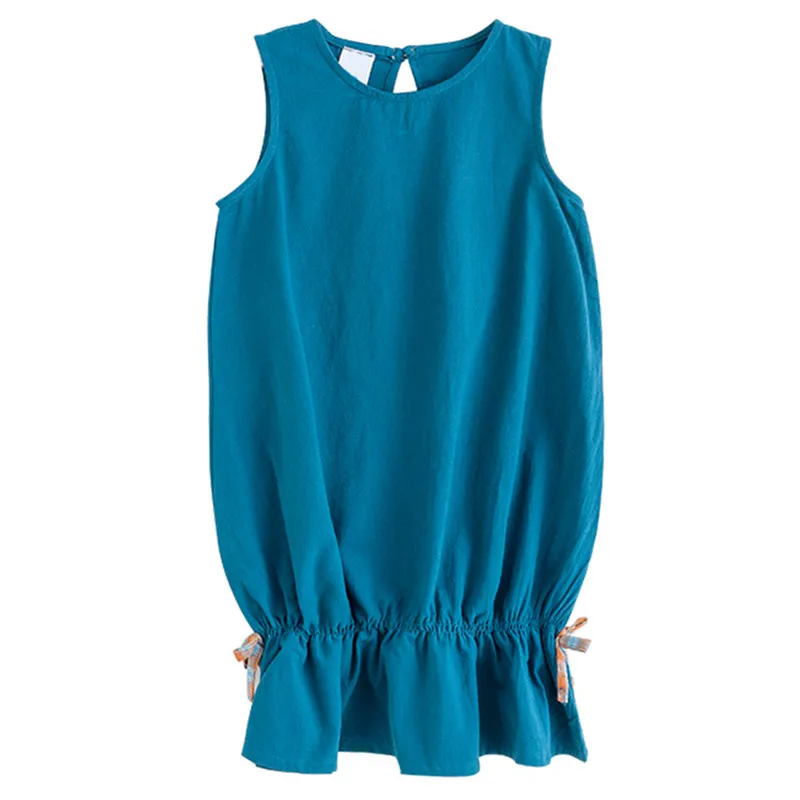

Kids & teens girls summer sleeveless solid color ruffle cotton casual vest dresses kids girls 4 to 14 years blue dress