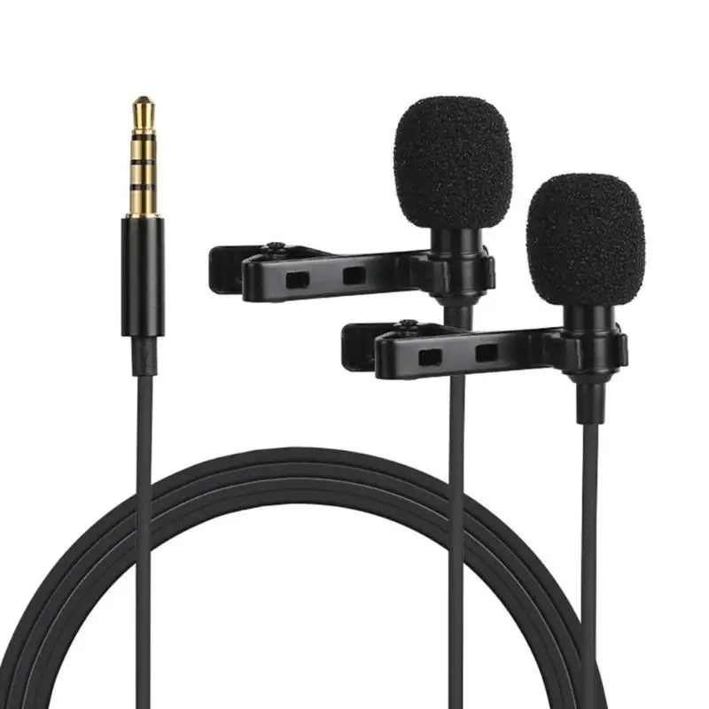 

Portable Dual Lavalier Lapel Microphone External 3.5mm Headed Recording Clip On Condenser Mic for Lecture Teaching
