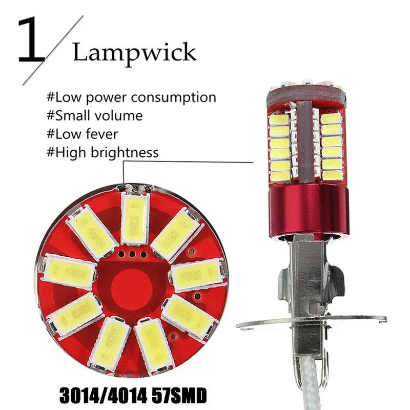 2x H3 3014 57-smd 12 V 10 W 6000 k 1500LM яркие белые светодиодные Автомобильные противотуманные лампы