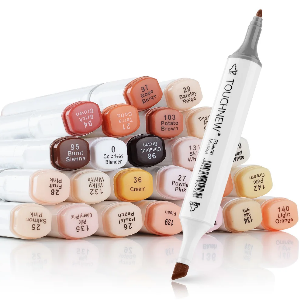 

TOUCHNEW 24 Colors Skin Tone Marker Pens Dual Tip Alcohol-based Markers Skin Colors Set For Figure painting