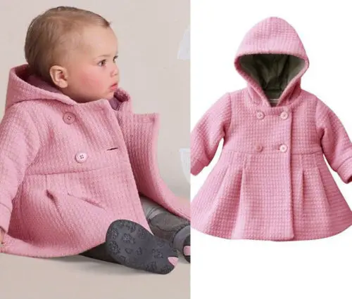 Baby Girl Hooded Trench Coat Fall Winter Windbreaker Parka Jacket Kids Outerwear