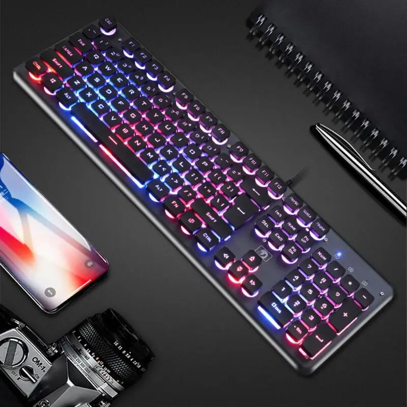 

Hot K70 Stream Punk Mechanical Feel Keyboard USB Wired Gaming 12 Color RGB Backlit Keyboard for PC Laptop for LOL PUGB Games