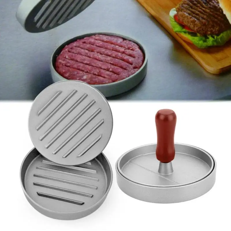 Гамбургера чайник Форма для выпечки, круглая Алюминий сплав пирожки, принимающих ручка мяса говядины гриль Гамбургер Прессы для гамбургеров