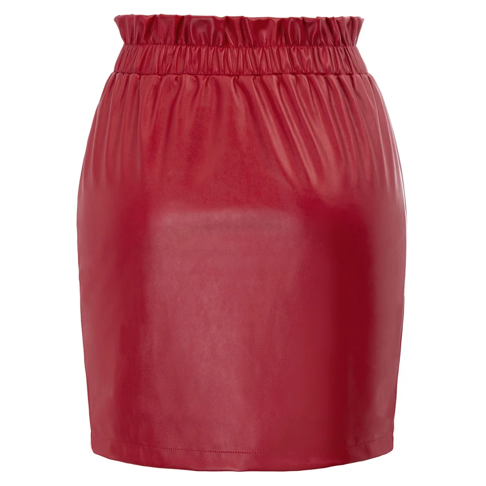 KK Женская плиссированная эластичная талия, искусственная кожа, облегающая юбка-карандаш в бедрах, искусственная кожа, пэчворк, облегающая юбка-карандаш в бедрах