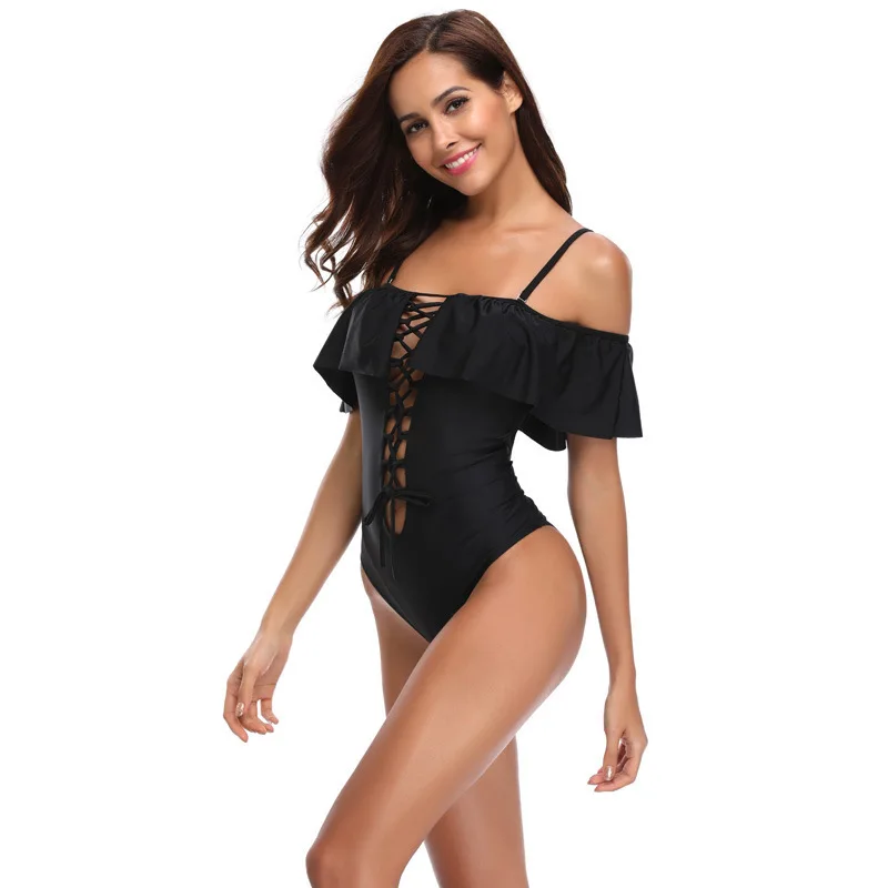 

2019 One piece swimsuit Sexy Black Swimming suit for Female swimwear women monokini BK1916