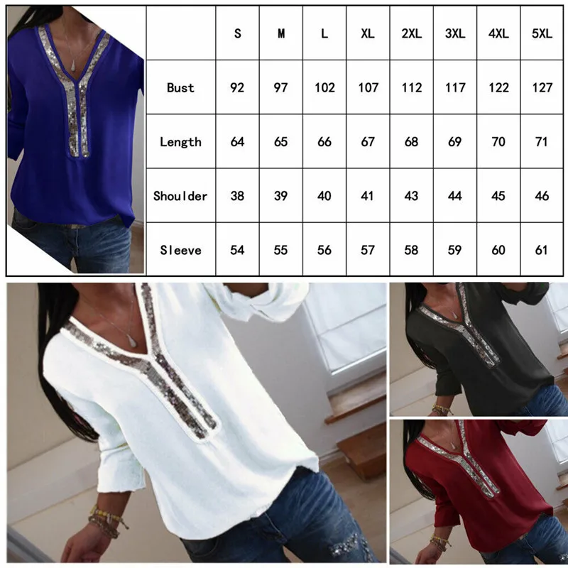 Женская офисная блуза с блестками и v-образным вырезом, повседневные свободные топы размера плюс