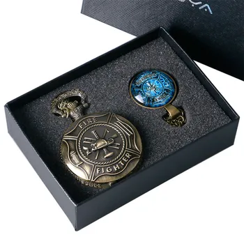 

Bronze Fob Watch Fire Fighter Control Quartz Pocket Watch Necklace Chain Gift Set Clock Pandent Chrismas Gift Relogio De Bolso