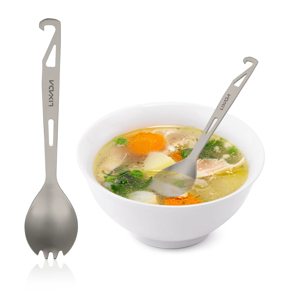 Lixada cena cuchara Tenedor de titanio Spork con abrelatas de botella ligera al aire libre la cena cuchara tenedor para viajes de Camping mochila