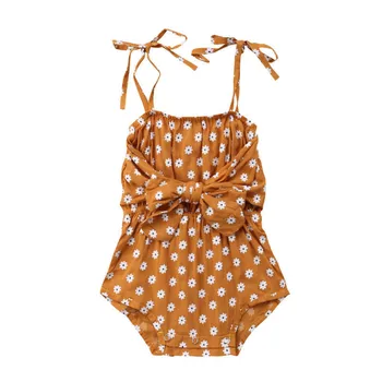 

Hot Sale Floral Infant Baby Girls Sleeveless Bowknot Rompers Summer Polka Dot Print Baby Girls Holiday Cotton Jumpsuits 0-24M
