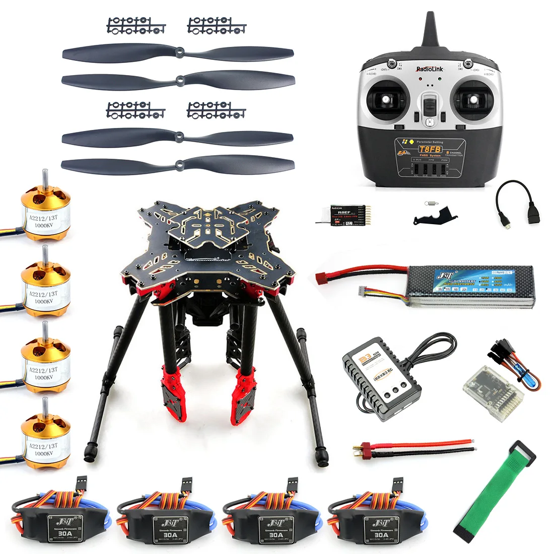 

JMT RadiolinkT8FB TX&RX Flight Control Motor ESC Battery Charger Foldable Rack RC Quadcopter RTF Kit