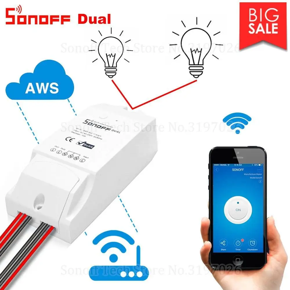 Itead Sonoff двойной контроль 2 банды Wifi выключатель света умный переключатель дом