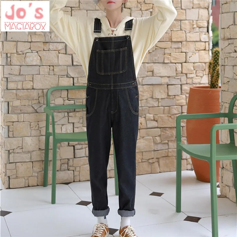 

Ladies Loose Rompers Womens Jumpsuit 2019 Korean Denim Overalls Casual Jeans Sleeveless Full Length Jeans Pockets Bib Pants